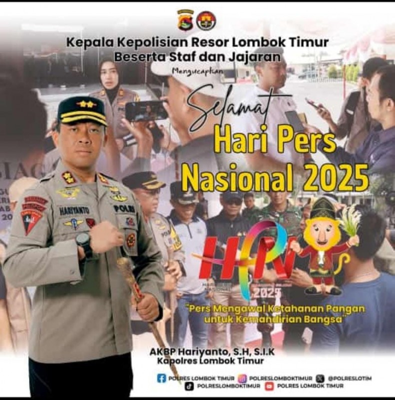 Ucapan Hari Pers Nasional 2025 oleh Kapolres Lotim Ucapan Hari Pers Nasional 2025 oleh Kapolres Lotim